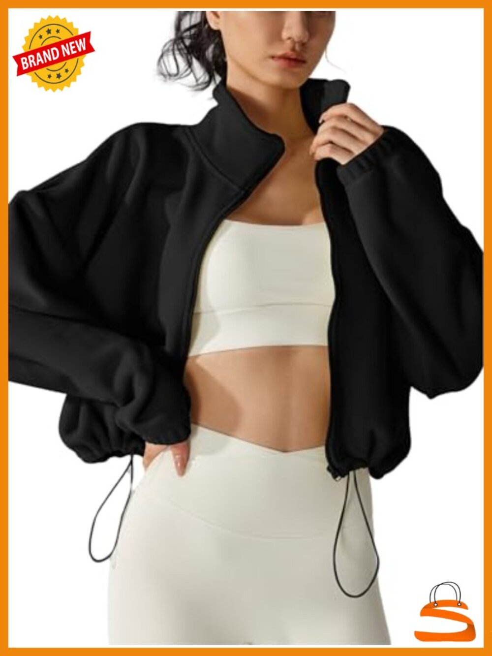 Womens Fleece Short Jacket Full Zip Sherpa Crop Coat
